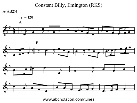 Constant Billy, Ilmington (RKS) - staff notation
