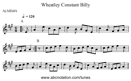 Constant Billy, Wheatley - staff notation