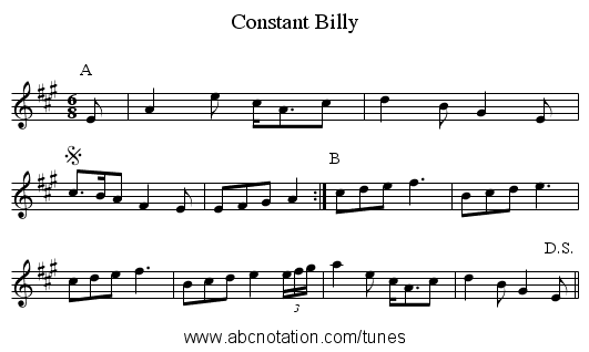 Constant Billy - staff notation