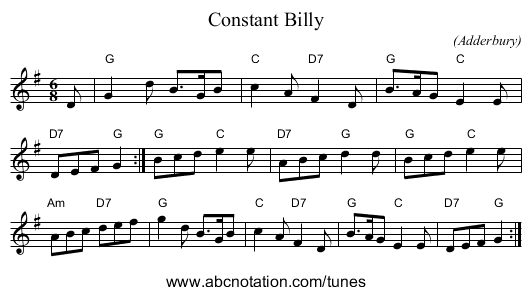 Constant Billy - staff notation