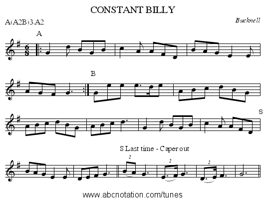 CONSTANT BILLY - staff notation