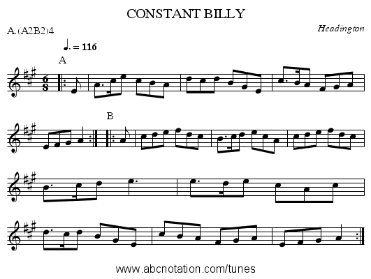CONSTANT BILLY - staff notation