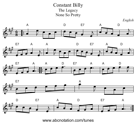 Constant Billy - staff notation
