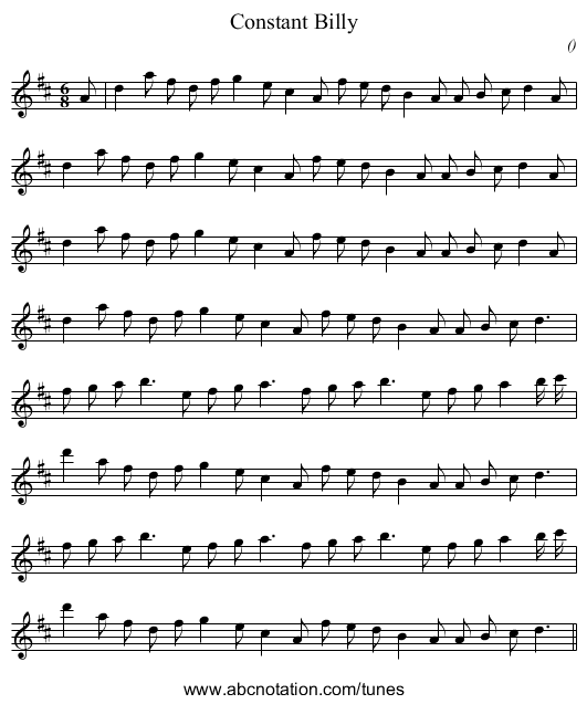 Constant Billy - staff notation