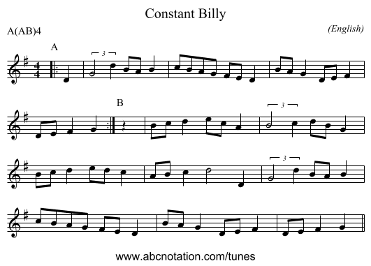Constant Billy - staff notation
