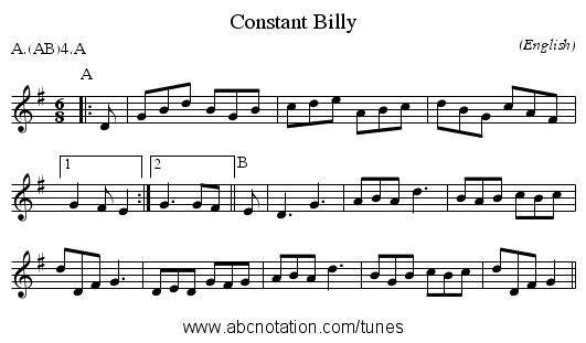 Constant Billy - staff notation