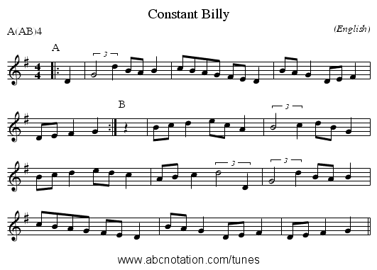 Constant Billy - staff notation