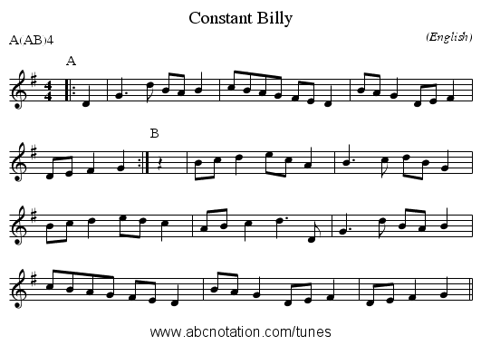Constant Billy - staff notation