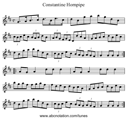 Constantine Hornpipe - staff notation