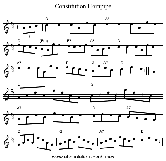 Constitution Hornpipe - staff notation