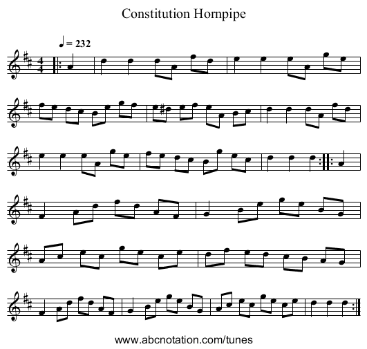 Constitution Hornpipe - staff notation