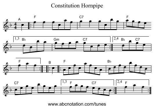 Constitution Hornpipe - staff notation