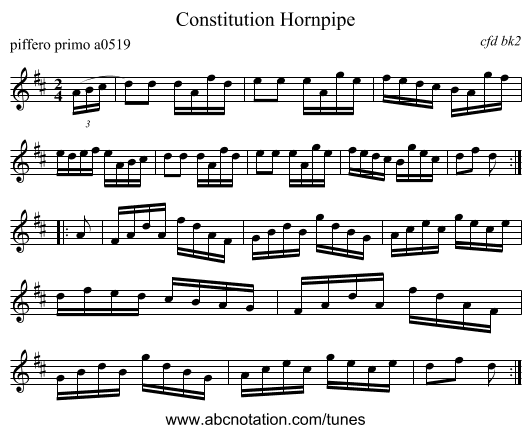 Constitution Hornpipe - staff notation