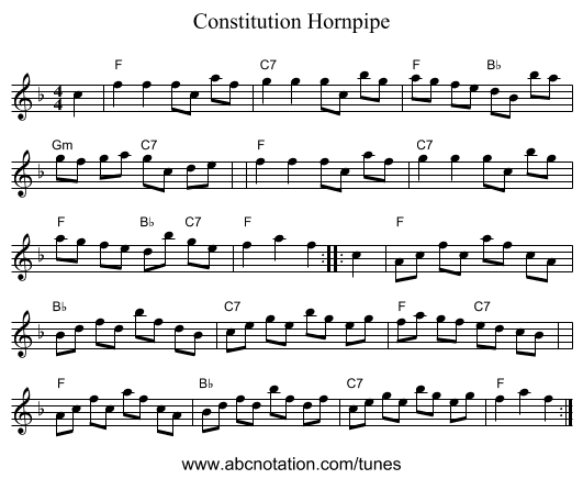 Constitution Hornpipe - staff notation