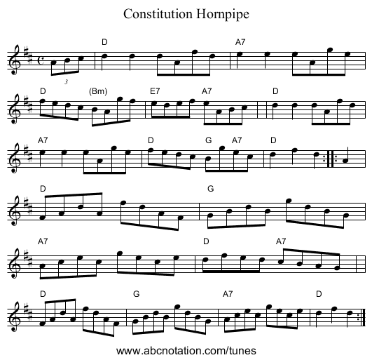 Constitution Hornpipe - staff notation