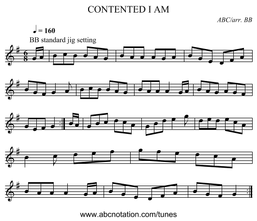 CONTENTED I AM - staff notation