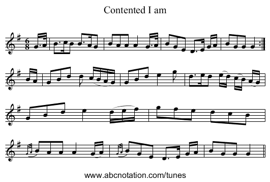 Contented I am - staff notation