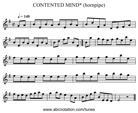 CONTENTED MIND* (hornpipe) - staff notation