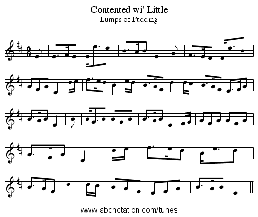 Contented wi' Little - staff notation
