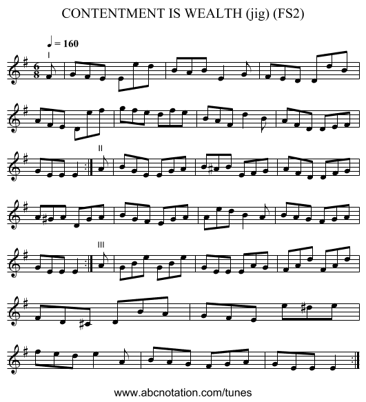 CONTENTMENT IS WEALTH (jig) (FS2) - staff notation