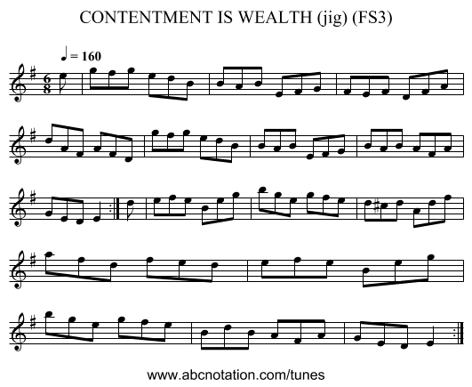 CONTENTMENT IS WEALTH (jig) (FS3) - staff notation