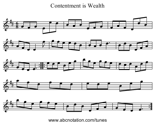 Contentment is Wealth - staff notation