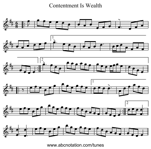 Contentment Is Wealth - staff notation