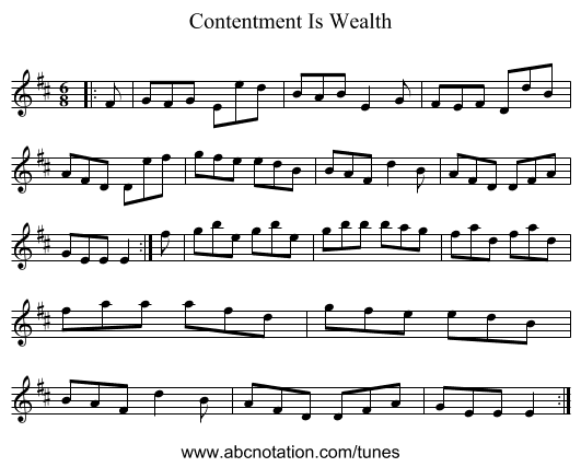 Contentment Is Wealth - staff notation