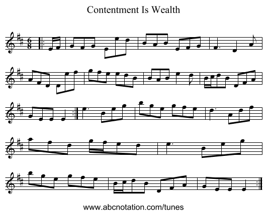 Contentment Is Wealth - staff notation