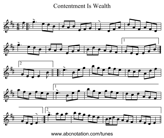 Contentment Is Wealth - staff notation
