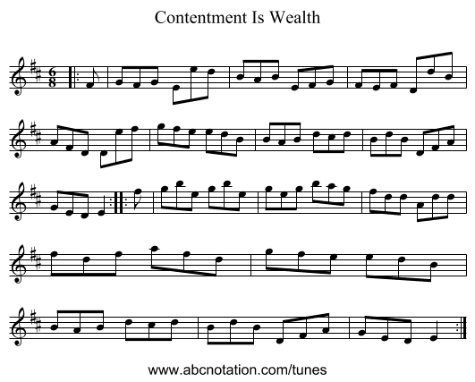 Contentment Is Wealth - staff notation