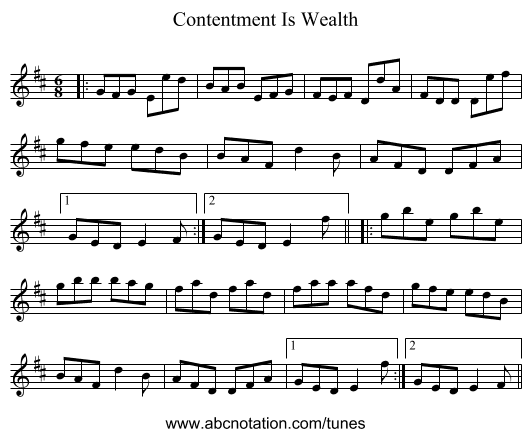 Contentment Is Wealth - staff notation