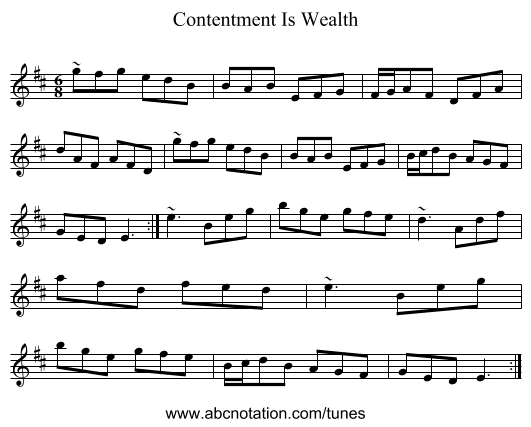Contentment Is Wealth - staff notation