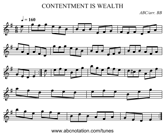 CONTENTMENT IS WEALTH - staff notation