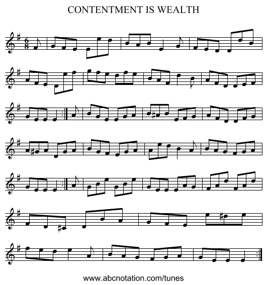 CONTENTMENT IS WEALTH - staff notation