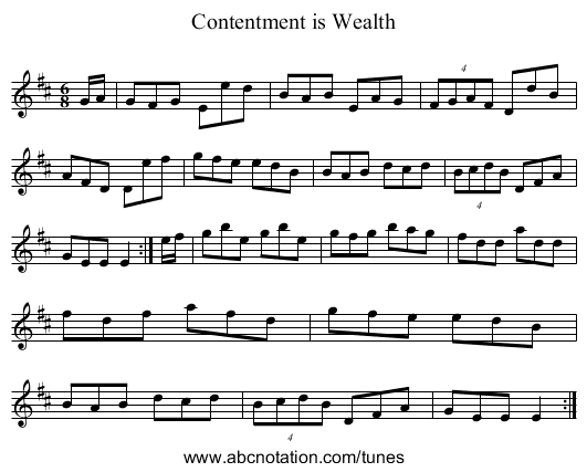 Contentment is Wealth - staff notation