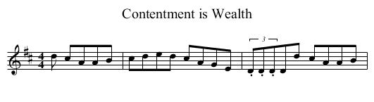 Contentment is Wealth - staff notation