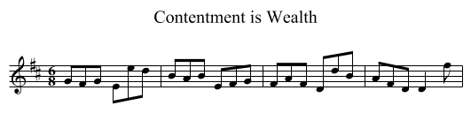 Contentment is Wealth - staff notation