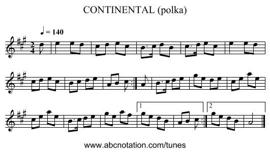 CONTINENTAL (polka) - staff notation