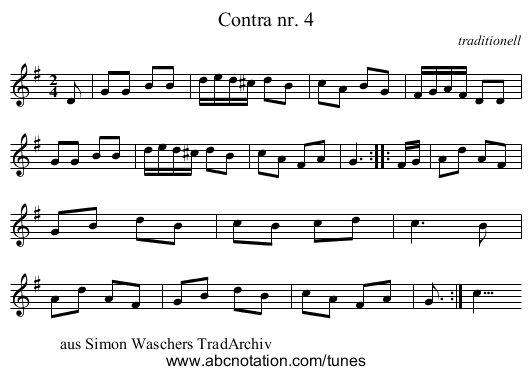 Contra nr. 4 - staff notation