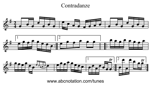 Contradanze - staff notation