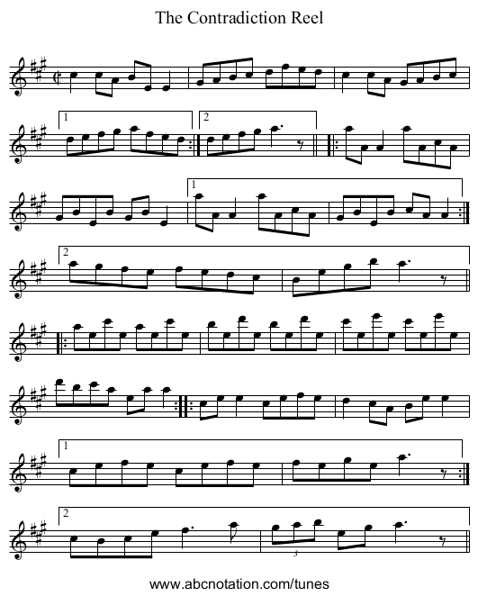 Contradiction Reel, The - staff notation