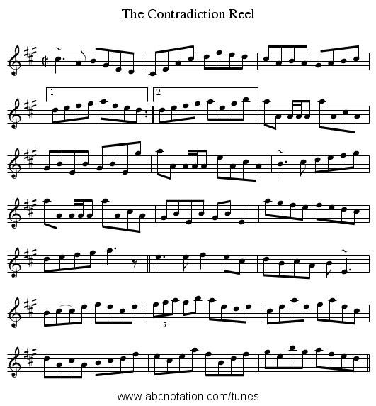 Contradiction Reel, The - staff notation