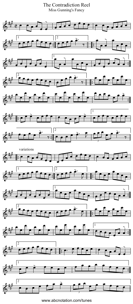 Contradiction Reel, The - staff notation