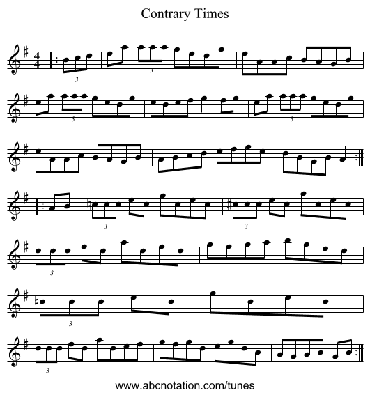 Contrary Times - staff notation