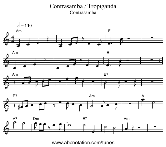 Contrasamba / Tropiganda - staff notation