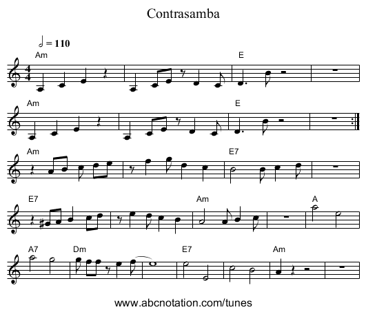 Contrasamba - staff notation