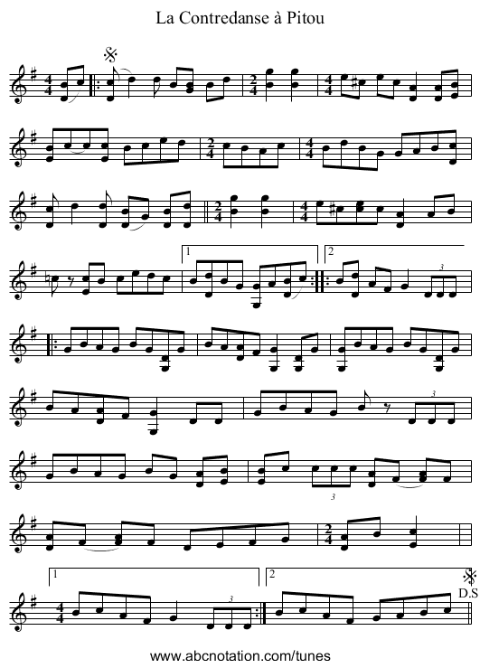 Contredanse à Pitou, La - staff notation