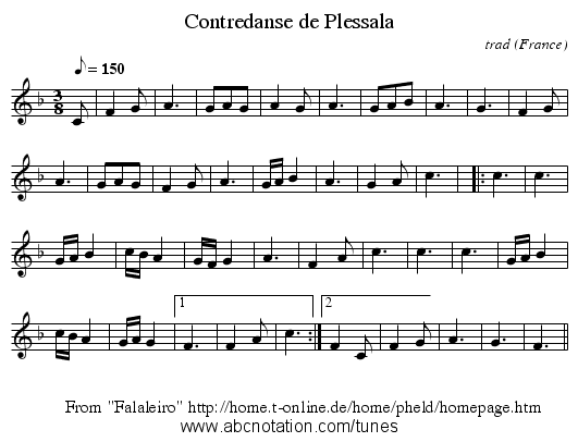 Contredanse de Plessala - staff notation