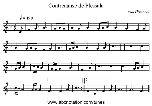 Contredanse de Plessala - staff notation